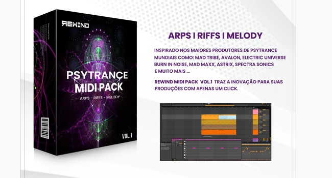 Rewind MIDI Pack Vol. 1 - Revolucione Suas Produções Psytrance!