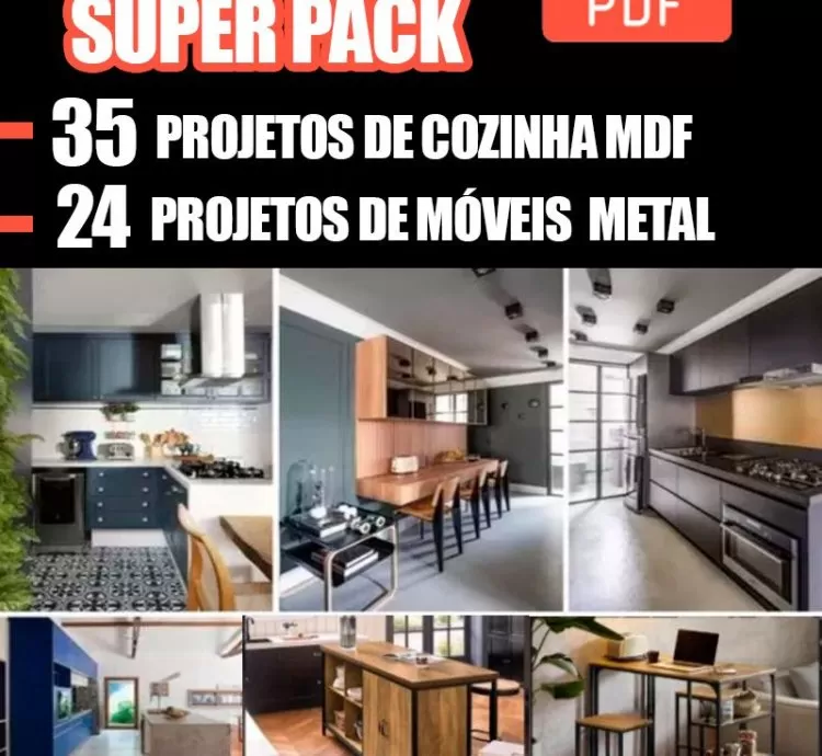 35 Projetos de Armário de Cozinha MDF + Plano de Corte + 24 Projetos de Móveis de Ferro