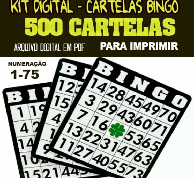 Pack digital com 500 cartelas de bingo para imprimir numeração 1-75