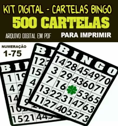 Pack digital com 500 cartelas de bingo para imprimir numeração 1-75