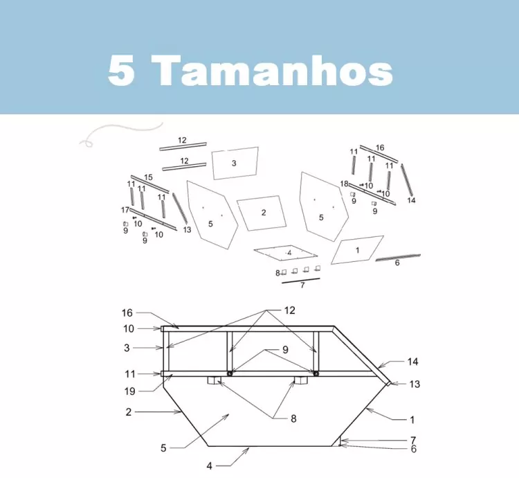 Projeto Caçamba de Entulho Estacionária – 5 Tamanhos em PDF (3m³ a 10m³)