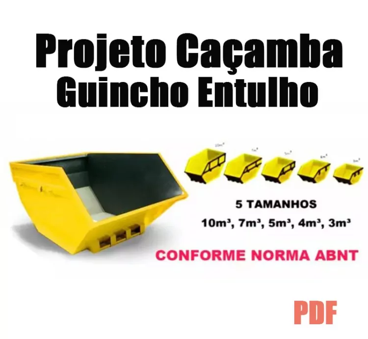 Projeto Caçamba de Entulho Estacionária – 5 Tamanhos em PDF (3m³ a 10m³)
