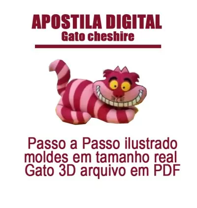 Apostila Digital Gato Cheshire (Alice) – Moldes Para Feltro em Tamanho Natural
