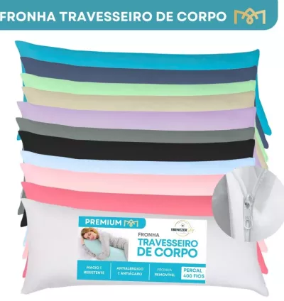 Fronha de Travesseiro de Corpo Xuxão Percal 400 Fios com Zíper – Extra Macia, Elegante e Durável
