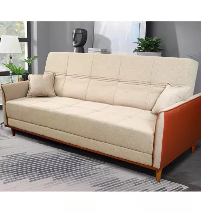 Sofá Cama Sérvia 2,00m Bege em Linho Rústico – Conforto e Estilo em um Só Móvel!