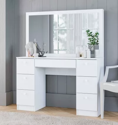 Penteadeira Ditália PE-80 com Espelho e 7 Gavetas - Branco UV Acetinado - MDP Resistente e Design Moderno