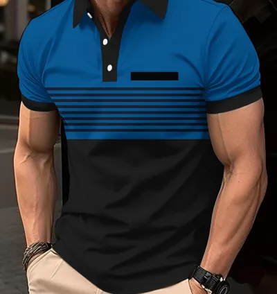 Camisa polo Masculina de Verão com Estampa Listrada