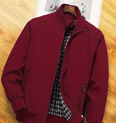 Jaqueta Casual Masculina com Colarinho Rígido – Cor Sólida, Tecido de Poliéster de Alta Qualidade com Bolsos