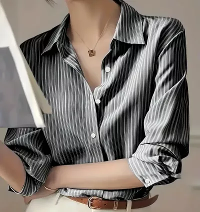 Camisa Feminina Elegante Listrada