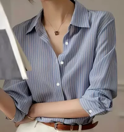 Camisa Feminina Elegante Listrada