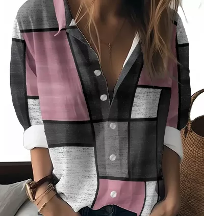 Camisa Listrada de Manga Longa Feminina