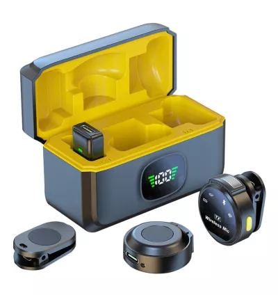 Microfone Sem Fio Lavalier com Cancelamento Magnético de Ruído – Compatível com iPhone e Android Tipo-C