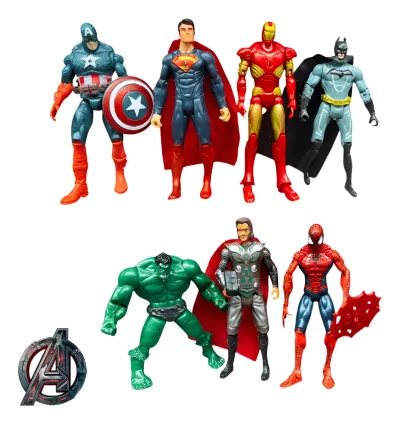 Kit Vingadores e Liga da Justiça – 7 Bonecos Articulados 15cm – Super-Heróis Avengers
