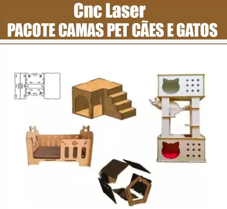 Pacote Vetor Cama/Casa Pet: Arquivos CNC Laser Router para Gatos e Cachorros