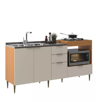 Balcão para Pia e Cooktop 190cm Alice – 4 Portas e 2 Gavetas com Design Moderno