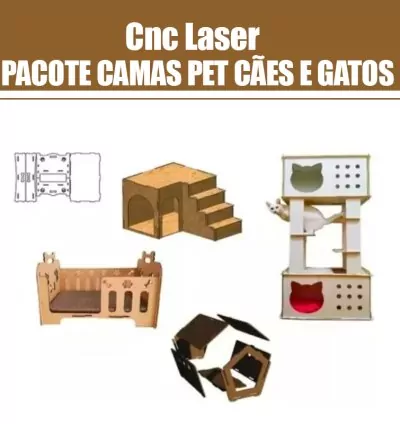Pacote Vetor Cama/Casa Pet: Arquivos CNC Laser Router para Gatos e Cachorros