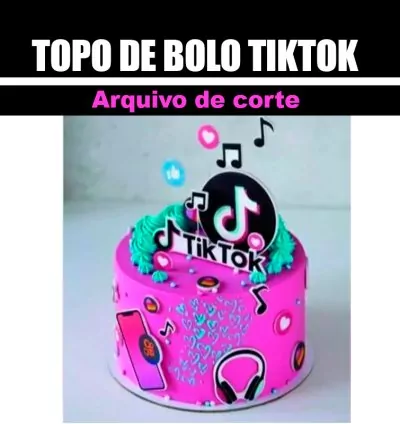 🎉 Topo de Bolo TikTok - Arquivo Digital para Corte (Silhouette ou Tesoura)