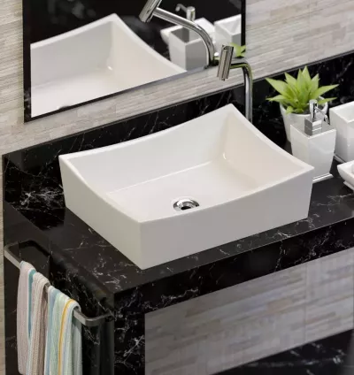 Cuba de Banheiro de Sobrepor VERONA – Mármore Sintético Branco | Design Moderno e Acabamento Premium