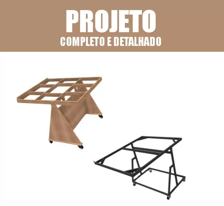Projeto em PDF – Carrinho Transportador de Chapas de MDF (Madeira e Aço) – Entrega Imediata