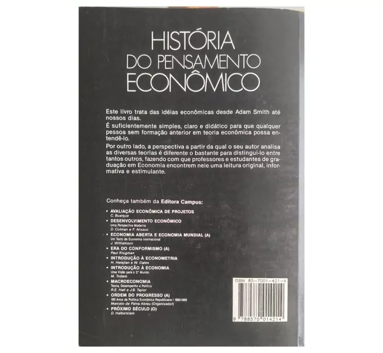 História do Pensamento Econômico | 1ª Edição | Editora Campus