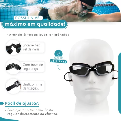 Óculos de Natação Profissional Antiembaçamento com Protetor de Ouvido – Piscina e Mar 4