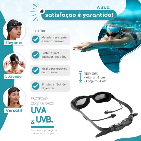 Óculos de Natação Profissional Antiembaçamento com Protetor de Ouvido – Piscina e Mar