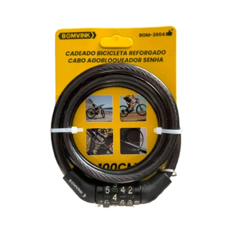 Cadeado de Bike com Senha Bomvink – Modelo BOM-2604 Reforçado Preto