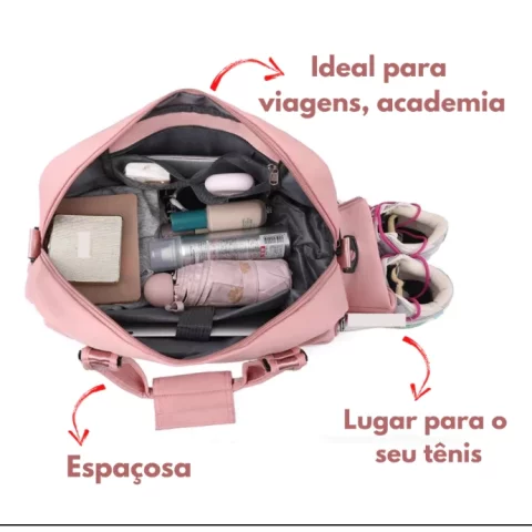Bolsa Mala Mochila Academia e Viagem Feminina com Alça Transversal – Estilo, Praticidade e Versatilidade em Um Só Produto! 9