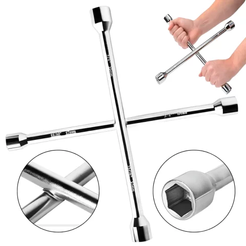 Chave de Roda Cruz 4 Bocas Universal 17mm 19mm 21mm 23mm – Alta Resistência e Durabilidade