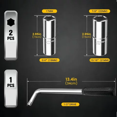 Chave de Roda em L Telescópica Extensível 17mm 19mm 21mm 23mm – Super Resistente com Soquetes Reversíveis