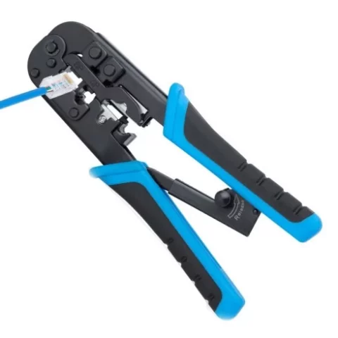 Alicate de Crimpar Cabo de Rede RJ45 RJ11 RJ12 com Catraca – Corte, Decapagem e Crimpagem Profissional
