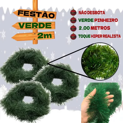 Kit Festão Verde Natalino 2m x 8cm – Decoração de Natal em Promoção