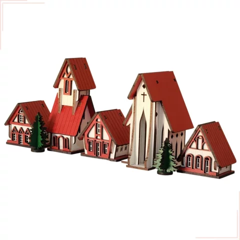 Vila Natalina Cenário – Kit 5 Peças Decorativas de Natal em MDF Premium