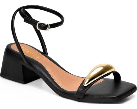 Sandália Feminina Salto Baixo Bloco com Enfeite Metalizado – Conforto e Estilo para Todas as Ocasiões