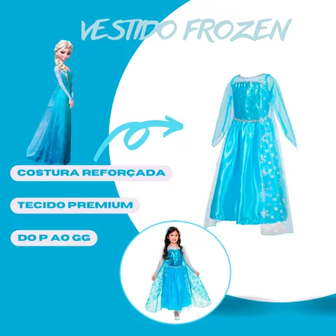 Fantasia Vestido Infantil Elsa Frozen com Capa e Acessórios – Princesa Encantada