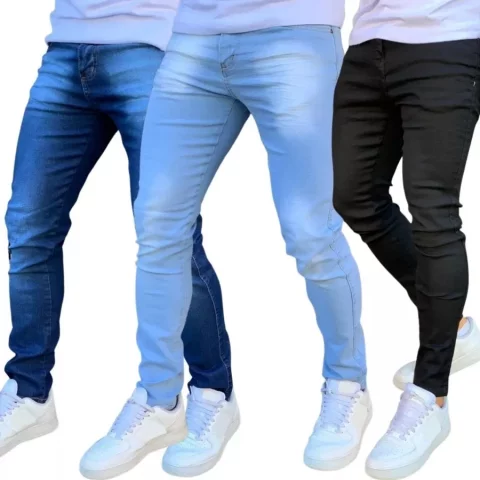 Calça Jeans Masculina Lycra Premium | Kit 3 Unidades | Confortável, Moderna e de Alta Qualidade