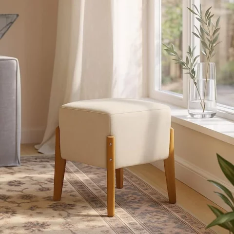 Puff Banqueta Ana Luxo Barato Sala Escritório/Quarto - Bege