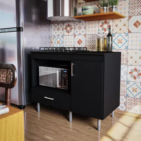 🏡 Balcão Para Cooktop 1,05m 5 Bocas com 1 Porta e 1 Gaveta Turim – Branco