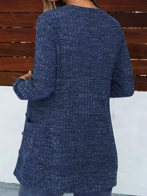 Cardigan Feminino Elegante com Decote em V e Bolsos Laterais