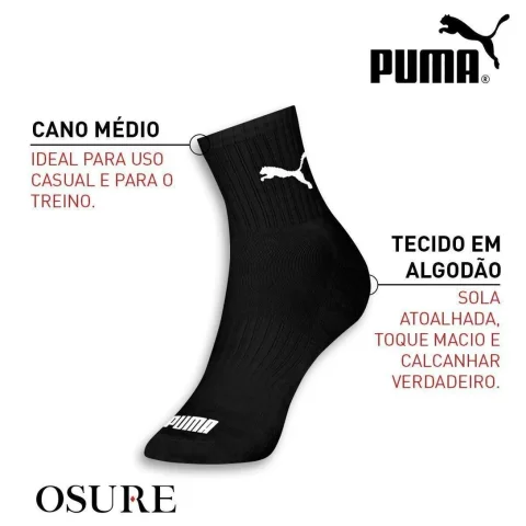 Kit 6 Pares de Meias Puma Cano Médio Atoalhadas Unissex