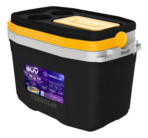 Caixa Térmica SUV Cooler Termolar 20 Litros – Preto e Amarelo | Potência, Durabilidade e Conservação por Muito Mais Tempo