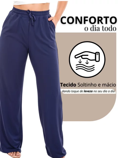 2 Calça Pantalona Feminina Moletinho Lanzinha Cintura Alta Com Bolso Inverno