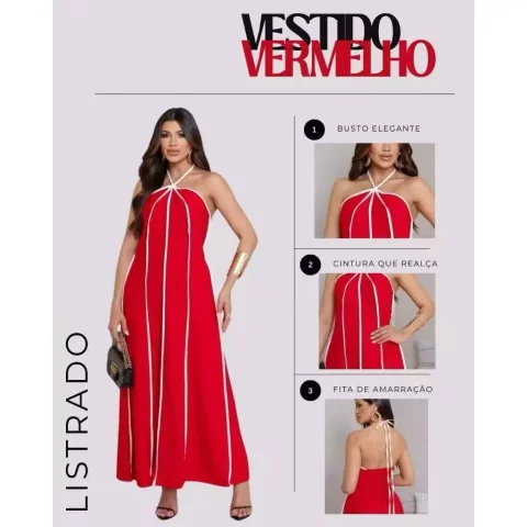 Vestido Longo Feminino Premium Frente Única Listrado Longo Tendência Amarração H-13
