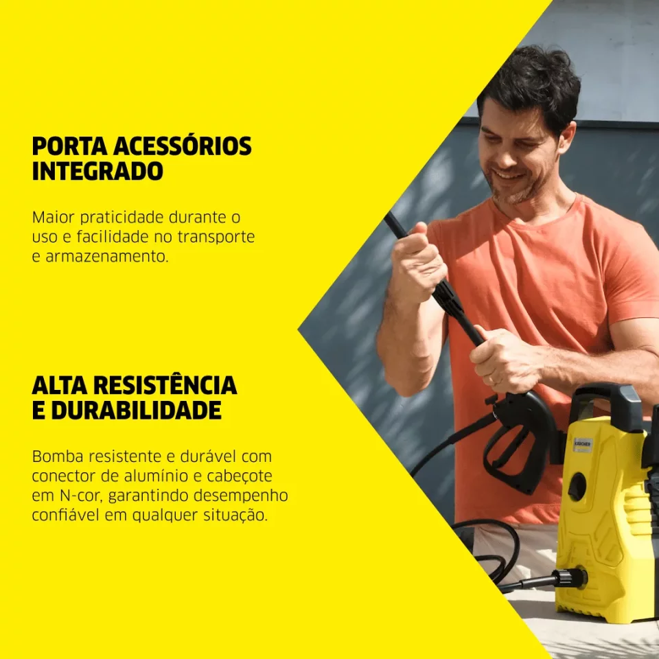 Lavadora de Alta Pressão Kärcher Compacta 1500 PSI 1400W 300L/h com Aplicador de Detergente e Lança Regulável – 127V