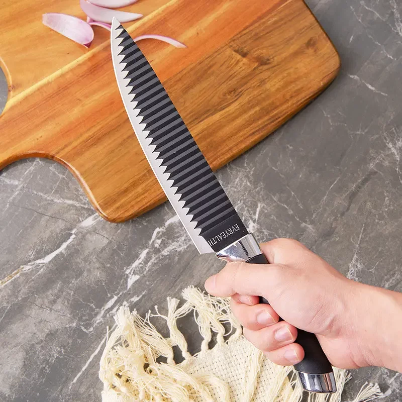 Kit de Facas de Cozinha e Churrasco Profissional Antiaderente – 6 Peças Preto/Colorido 🍖🔪