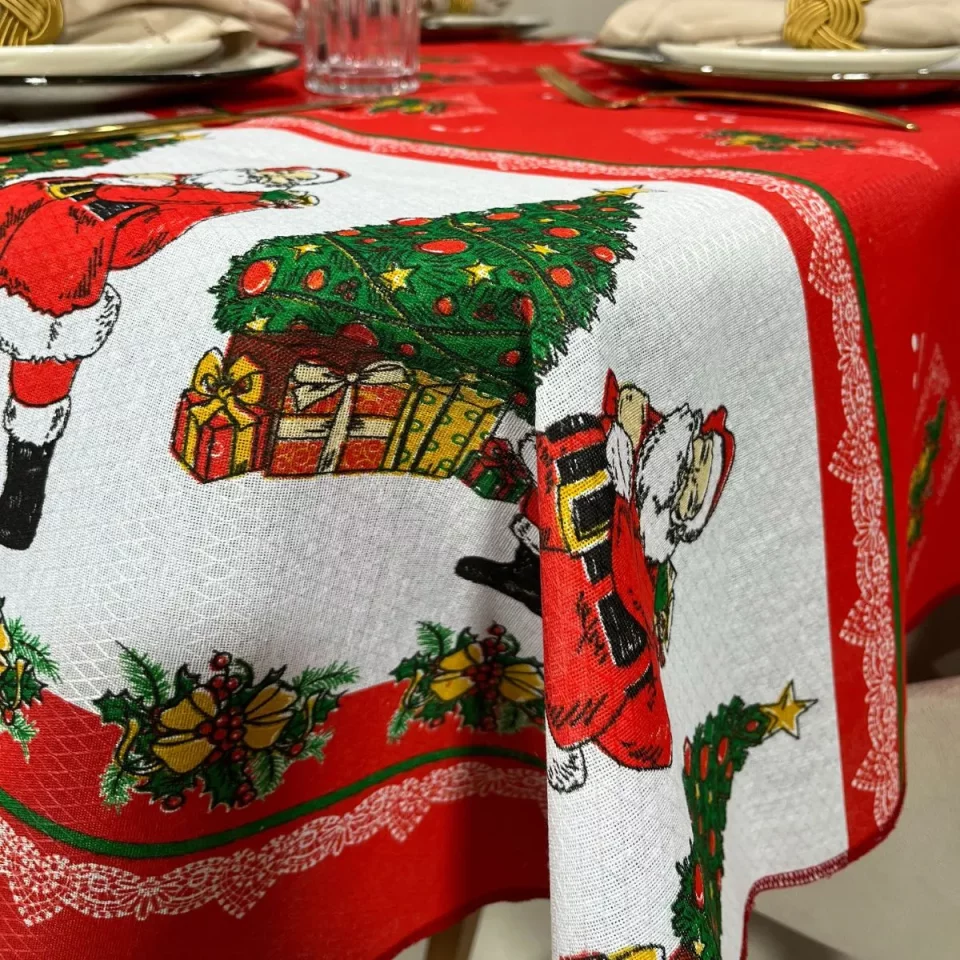 Toalha de Mesa Natal 6 Lugares Retangular – Luxo • Atacado • Envio Rápido