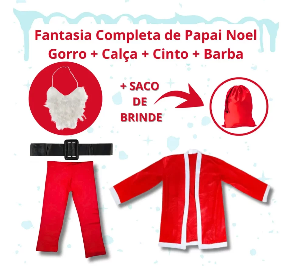 Roupa de Papai Noel Completa em Cetim