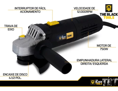 Esmerilhadeira Angular Profissional 4.1/2 Pol. 750w Cor Preto Frequência 60Hz