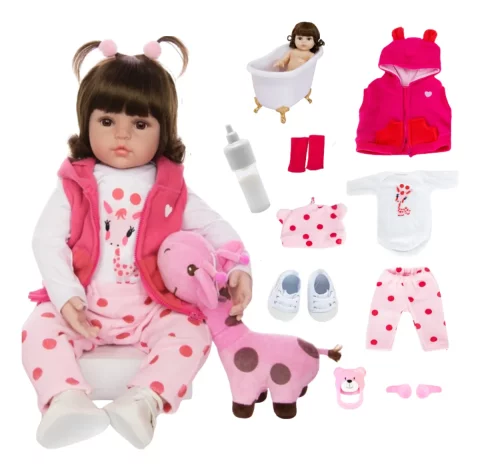 Bebê Reborn Boneca Menina Silicone Girafinha – Pode Dar Banho | Bebê Siliconada
