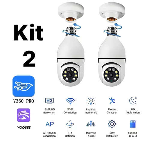 Kit 2 Câmera Segurança Prova D'água Infravermelho Lâmpada Externa 360 Sem Fio Wifi 2.4G G4